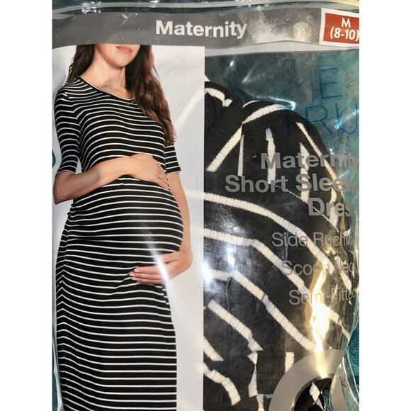 Time and Tru Maternity Short Sleeve Striped Dress Size M Scoop Neck Side Ruching - Picture 4 of 5